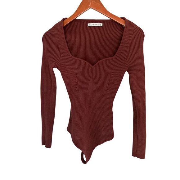 Abercrombie & Fitch Sweater Bodysuit Knit Cotton Blend sweetheart neckline Size - Picture 2 of 9